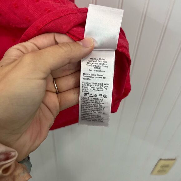 J. Crew novelty artist Swiss dot Vibrant Red split neck Top - Picture 8 of 8